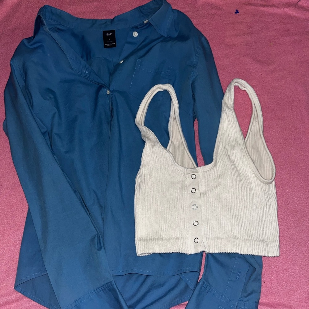 white crop & blue button up bundle!
